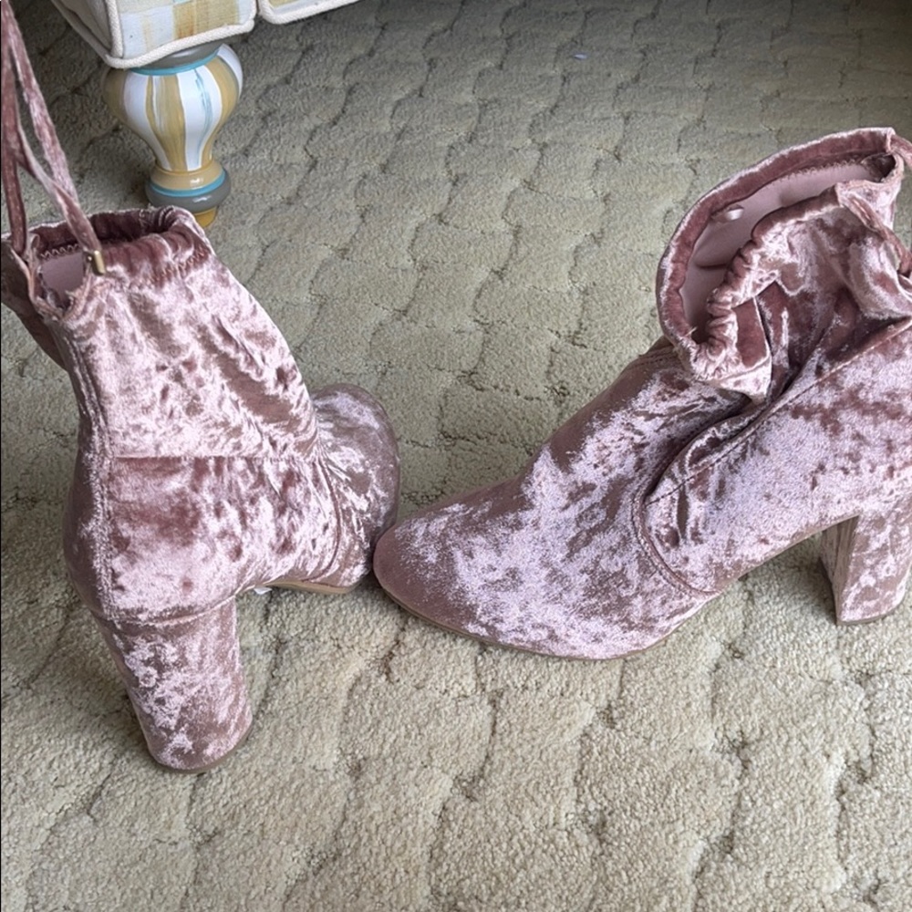 Pink velvet booties